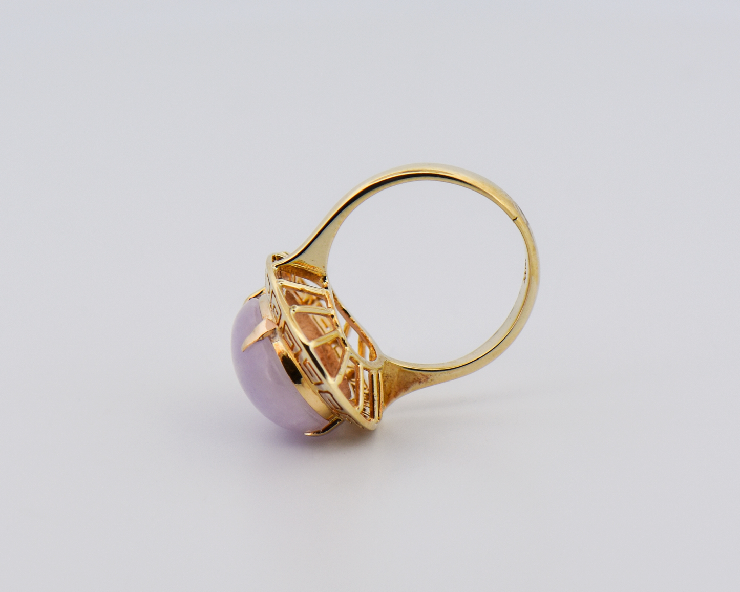 Lavender Jade Ring with Greek Key Frame