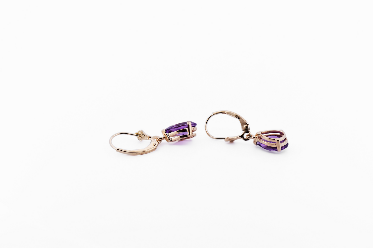 Estate Pear Shape Amethyst Dangle Leverback Earrings