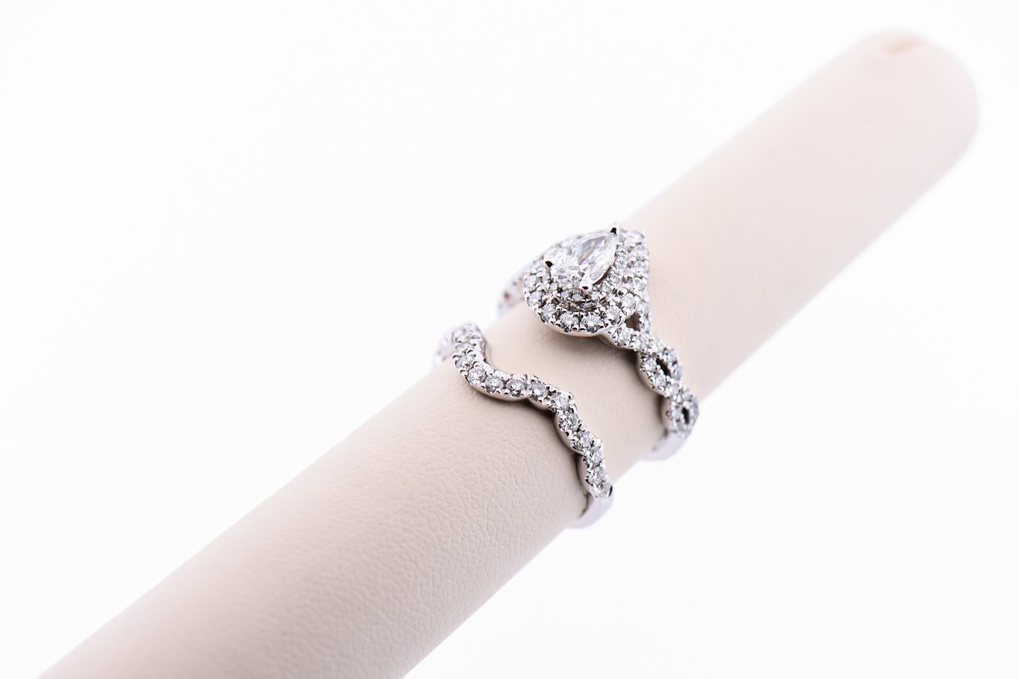 Estate Neil Lane Pear Shape Diamond Halo Bridal Set - Engagement Ring & Band