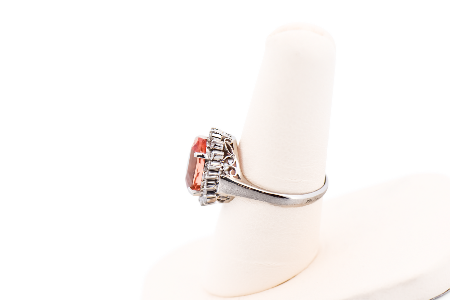 Estate Oval Imperial Topaz & Diamond Halo Ring in Platinum