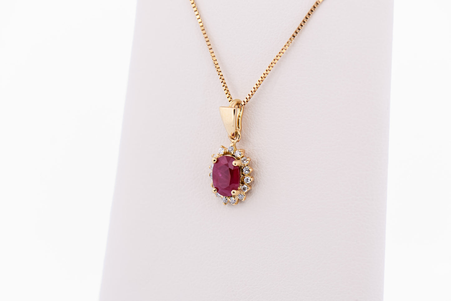 Estate Pendant with Burma Ruby & Diamond Halo in 18k