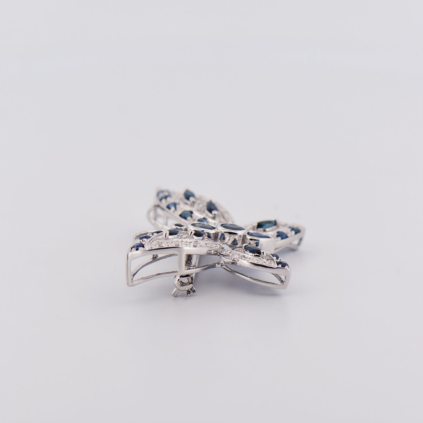 Vintage Blue Sapphire & Diamond Butterfly Pendant Brooch Combo