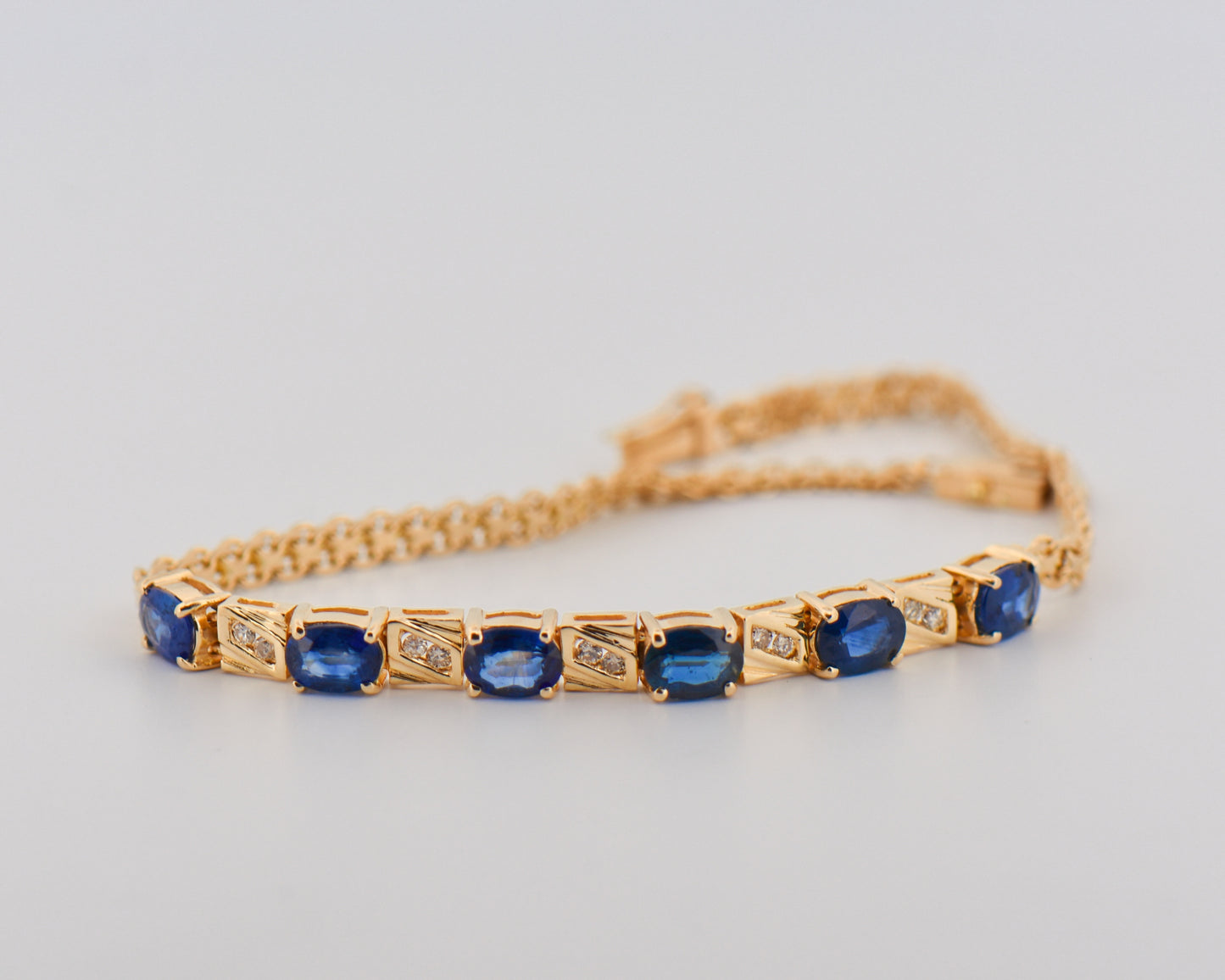 Estate Blue Sapphire & Diamond Bracelet in Yellow Gold
