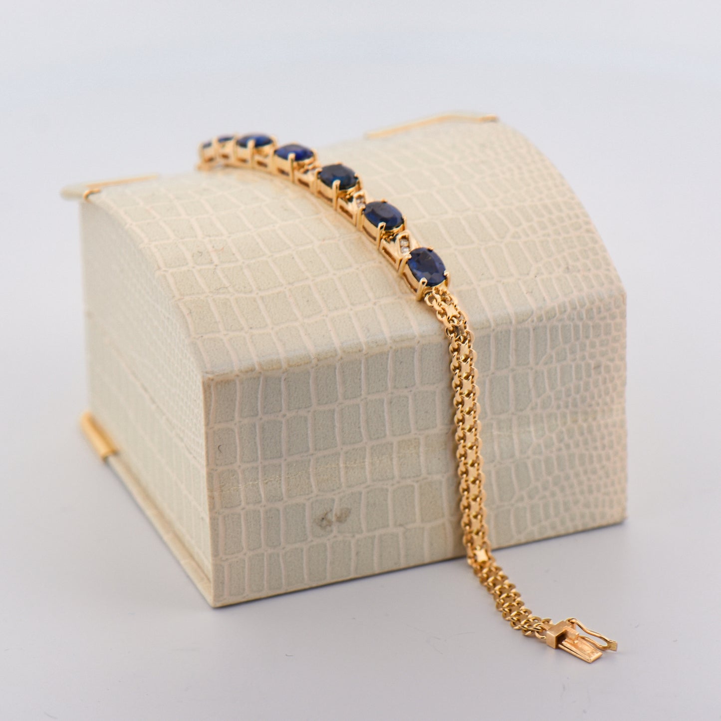 Estate Blue Sapphire & Diamond Bracelet in Yellow Gold