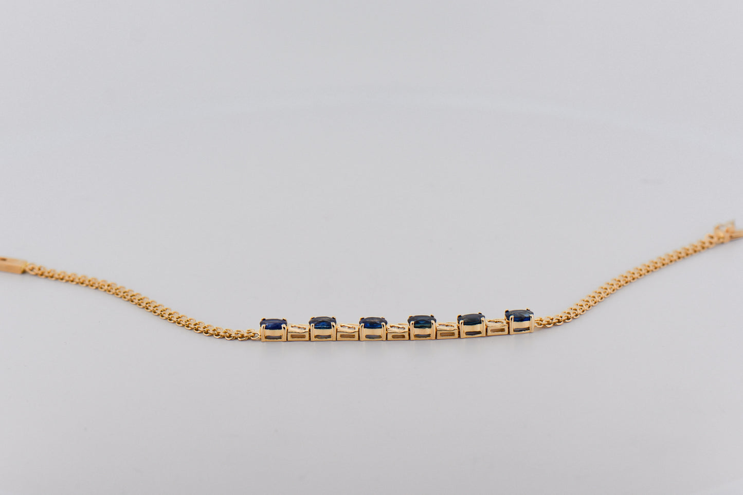 Estate Blue Sapphire & Diamond Bracelet in Yellow Gold