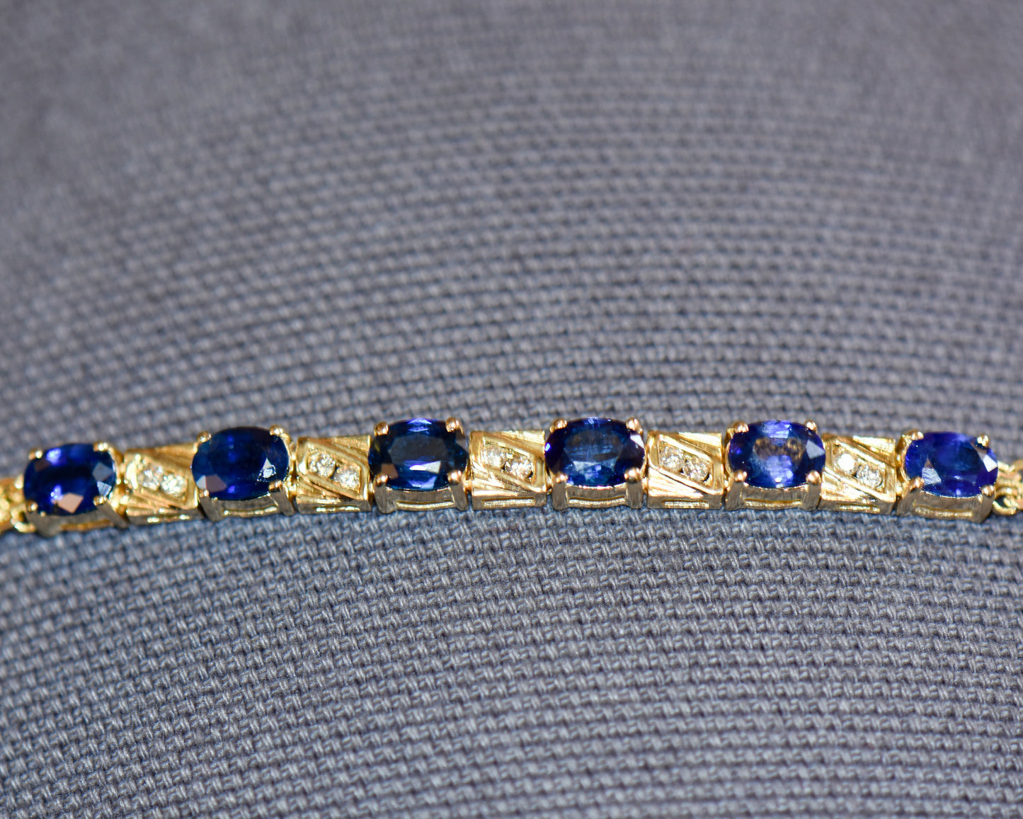Estate Blue Sapphire & Diamond Bracelet in Yellow Gold