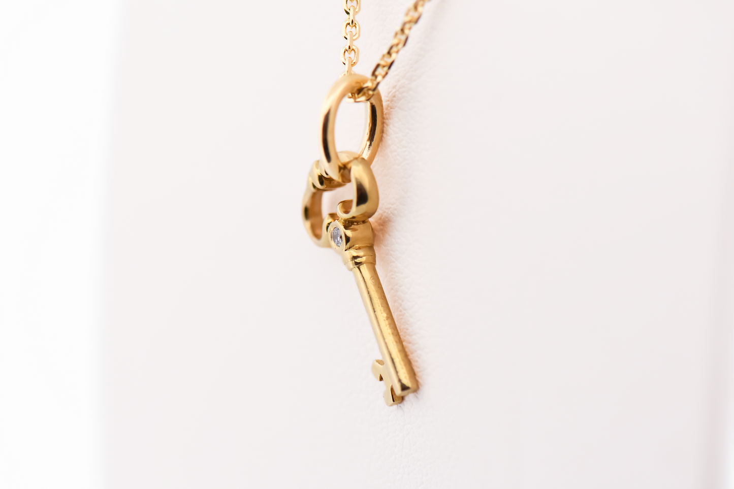 Estate Tiffany & Co 18k Yellow Gold Key Necklace with Diamond Accent