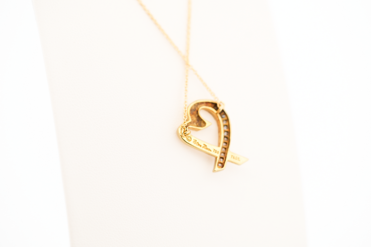 Estate Tiffany & Co Paloma Picasso "Loving Heart" Diamond Necklace in 18k Gold