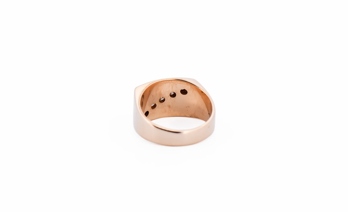 Estate Yellow Gold Gents Ring with Diagonal Diamond Channel