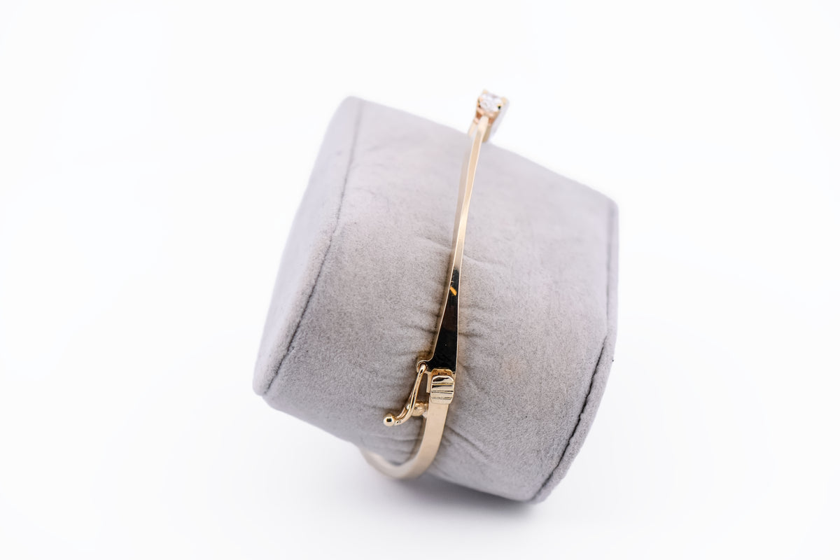 Estate Yellow Gold & Oval Diamond Bracelet - Hinged Cuff