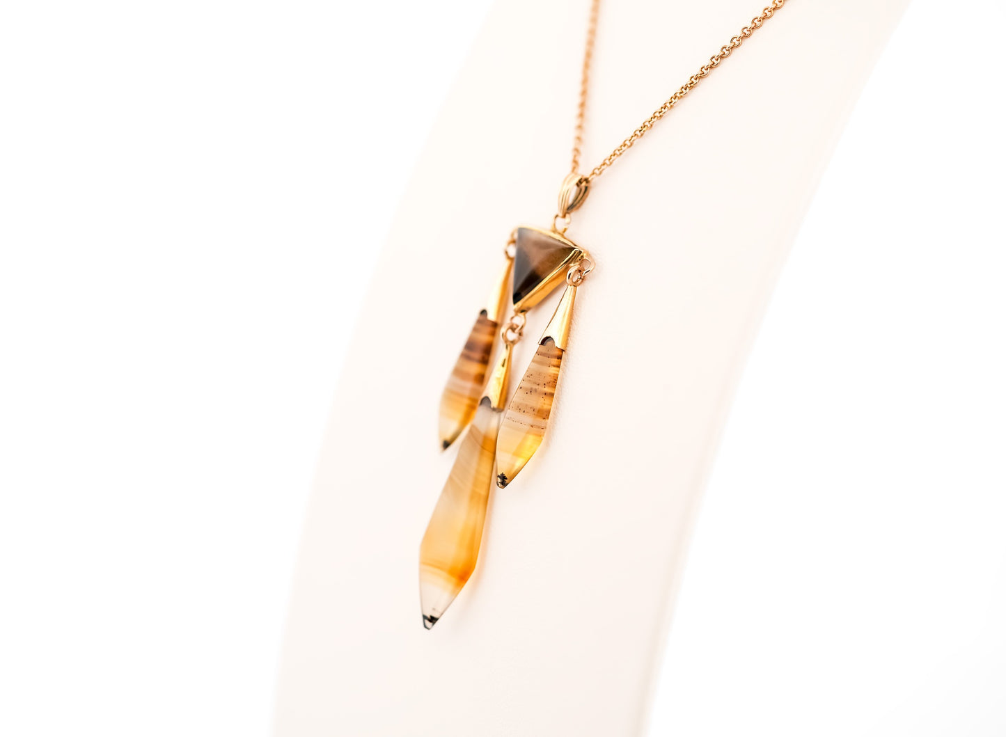 Exceptional Antique Banded Agate Pendant & Chain 10k Gold