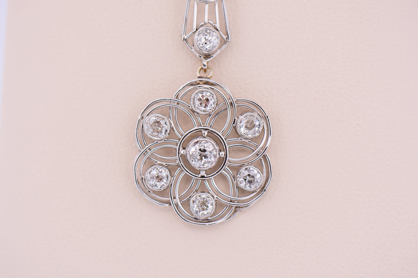 Exceptional Art Deco Platinum & Diamond Floral Lavalier Pendant
