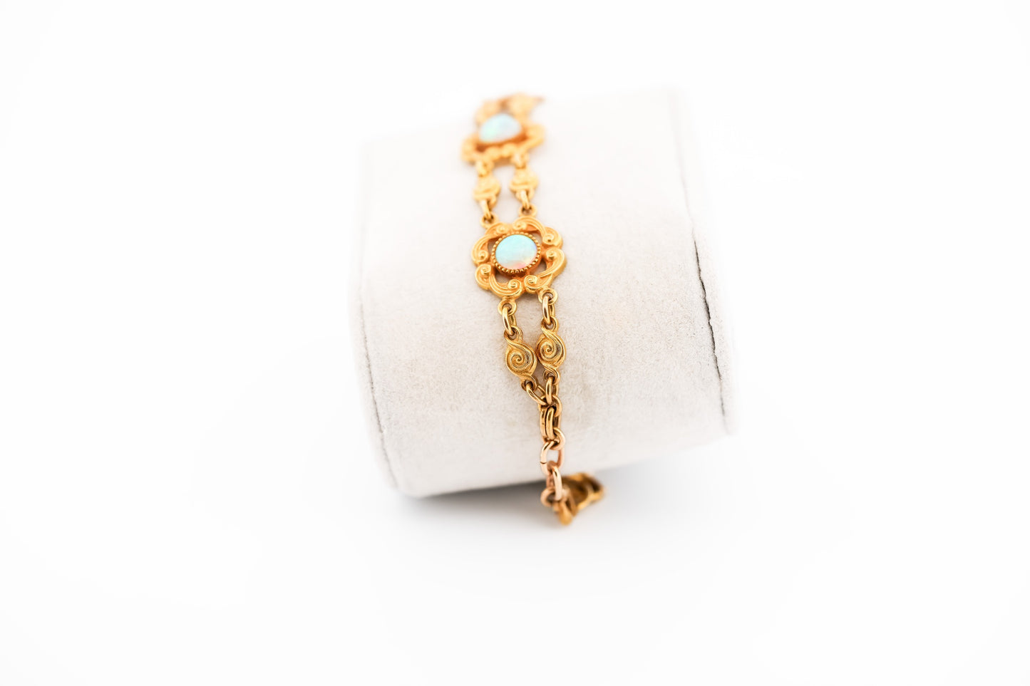 Fabulous Art Nouveau Crystal Opal Bracelet in Textured Yellow Gold