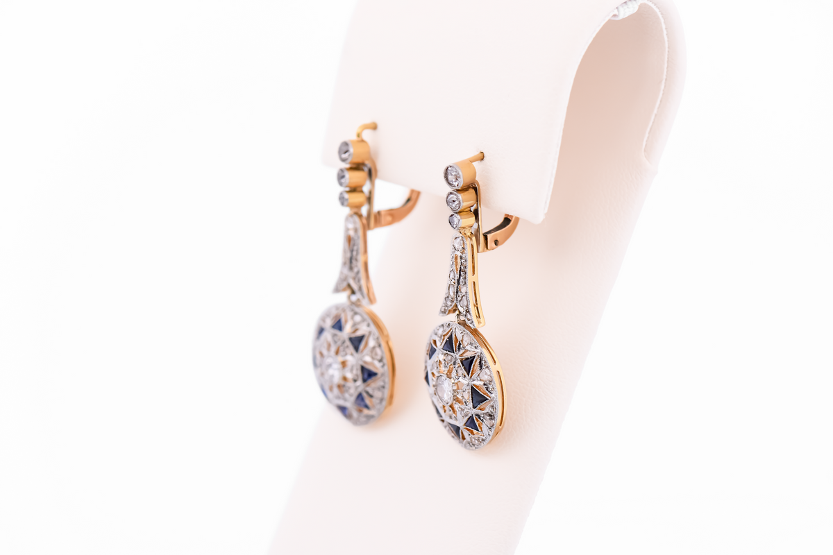 Fabulous Edwardian Diamond & Synthetic Sapphire Drop Earrings