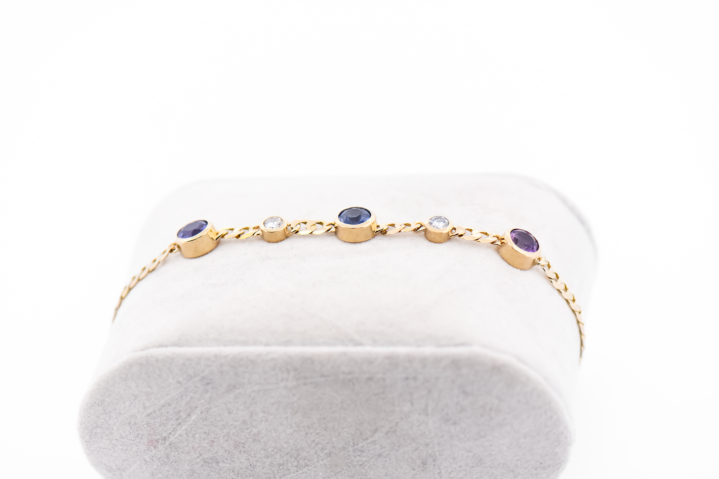 Fabulous Pink & Purple Sapphire Bracelet with Diamond Accents- Bezel Set in Yellow Gold