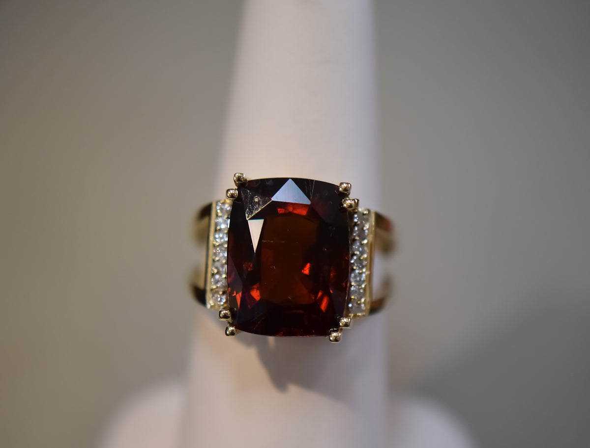 Fabulous Hessonite Garnet & Diamond Cocktail Ring