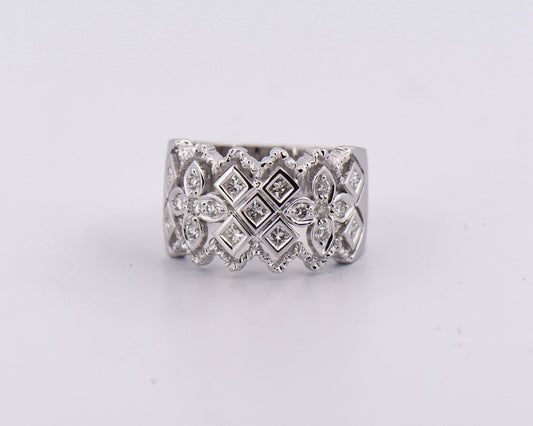Fancy Wide Diamond Cigar Band in White Gold