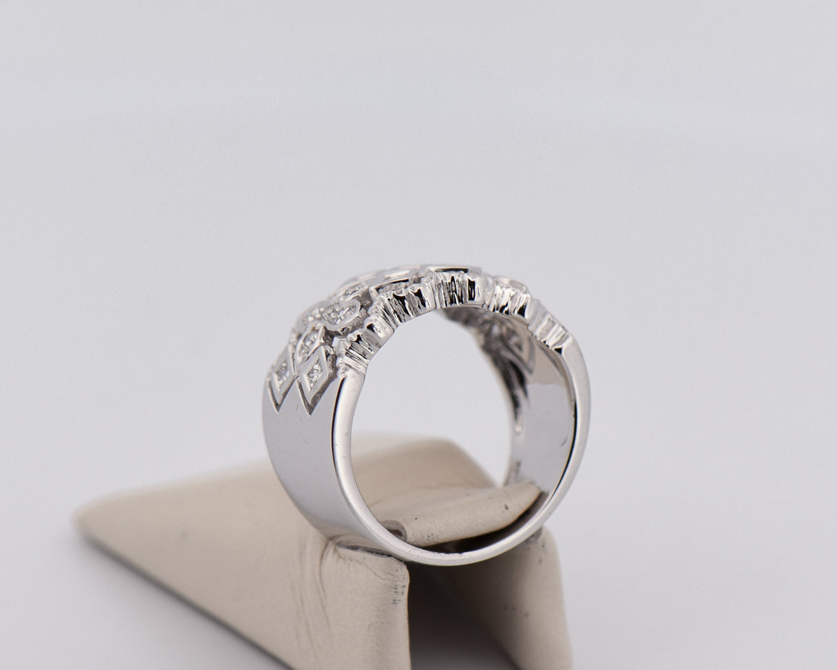 Fancy Wide Diamond Cigar Band in White Gold