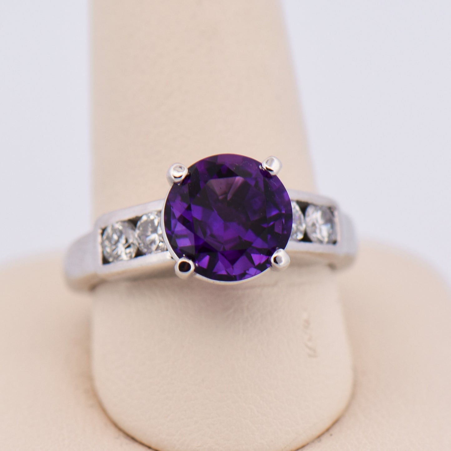 Fine Quality Round Amethyst Engagement Ring