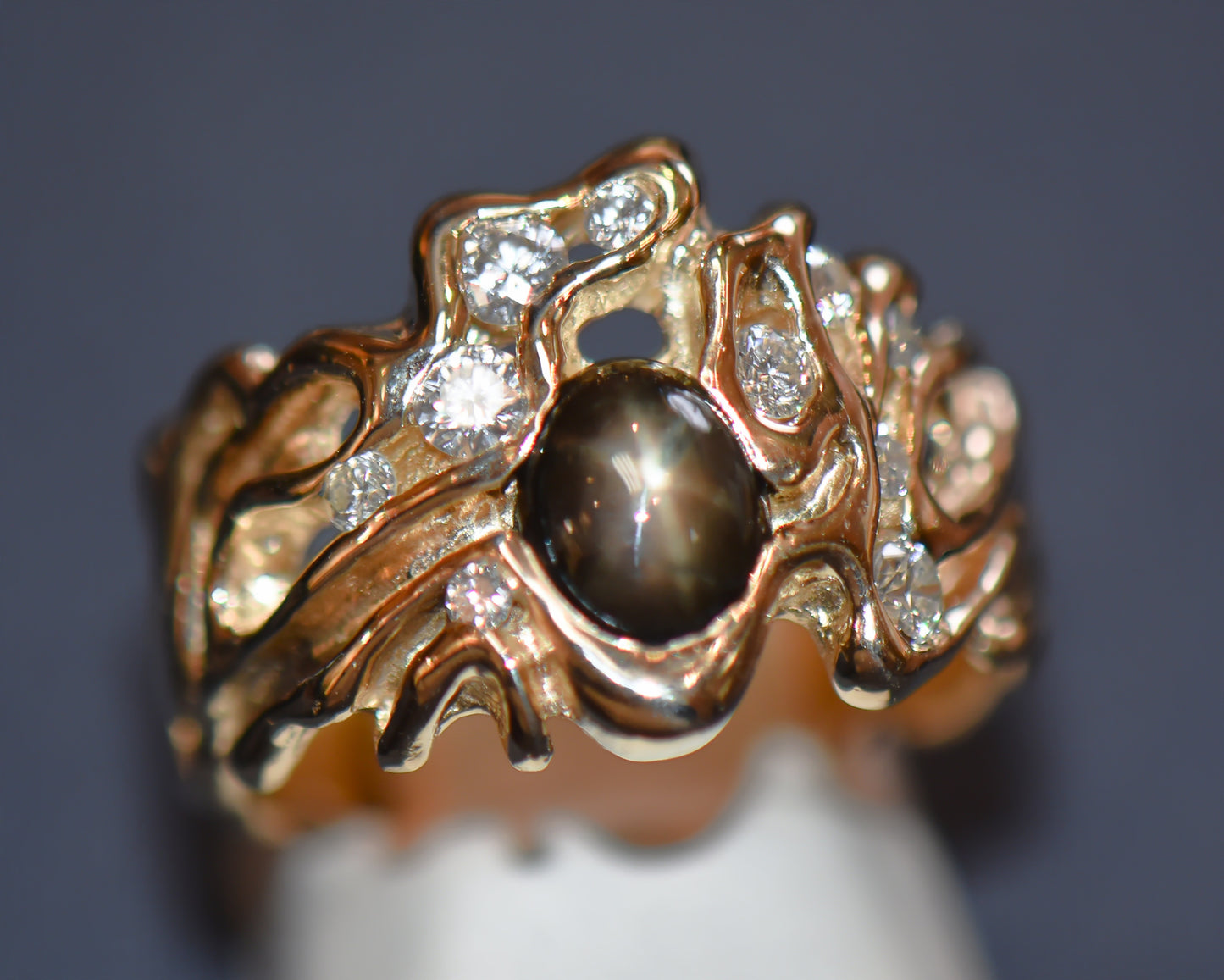 Freeform Gents Ring with Black Star Sapphire & Diamonds