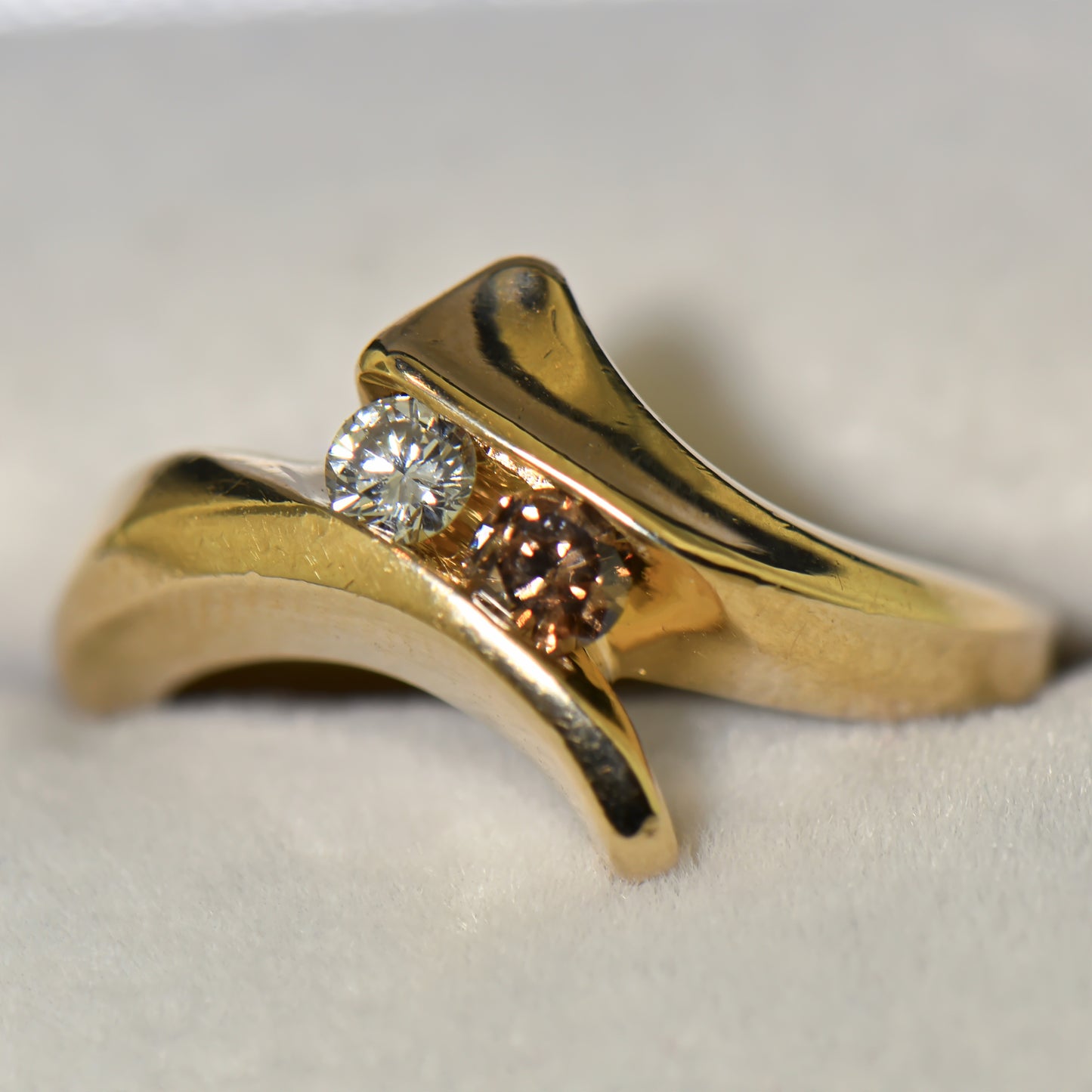 Freeform Gold Ring with Champagne & White Diamond