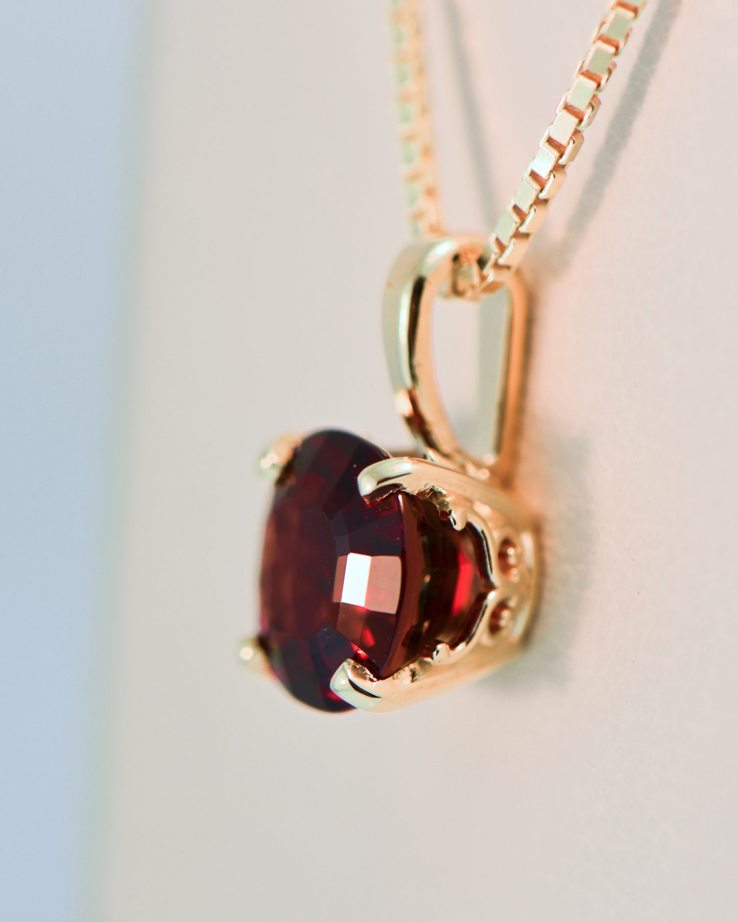 Gold Solitaire Pendant Set with Square Red Garnet