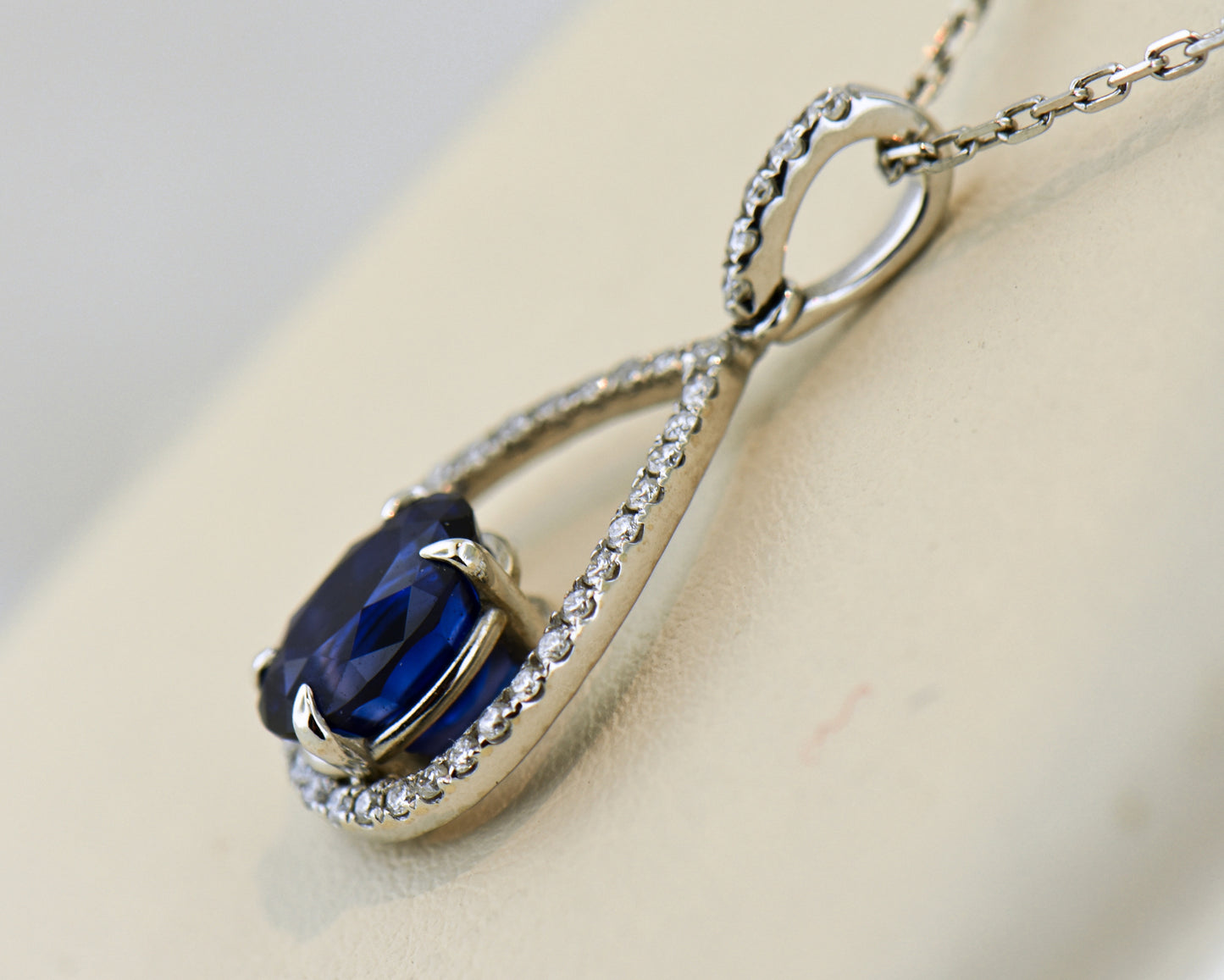 Fine Natural Royal Blue Sapphire & Diamond Pendant