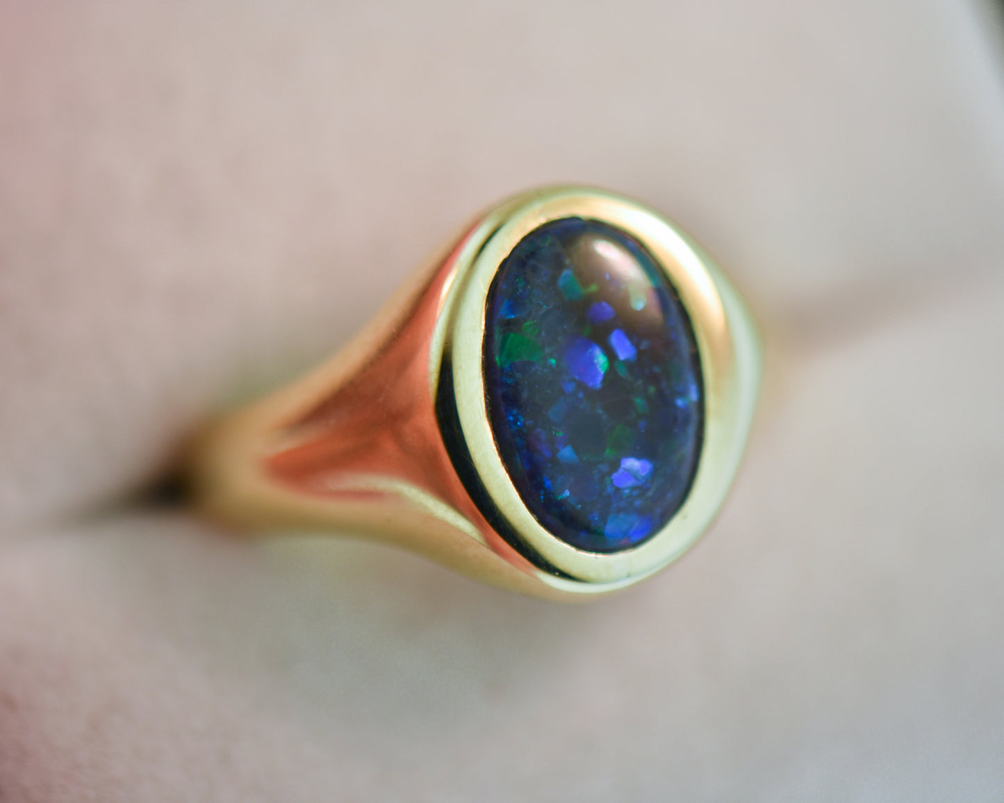 Vintage British Gent's Ring with Peacock Hued Black Opal