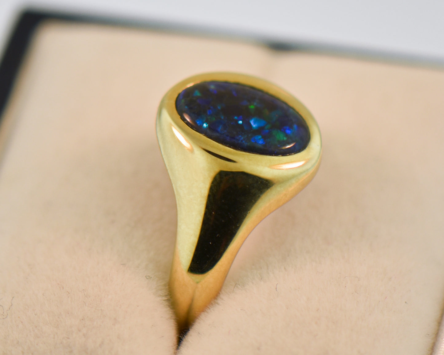 Vintage British Gent's Ring with Peacock Hued Black Opal