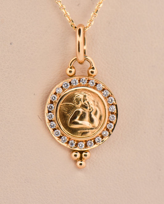 Estate 18k Temple St Clair Angel Pendant with Diamonds