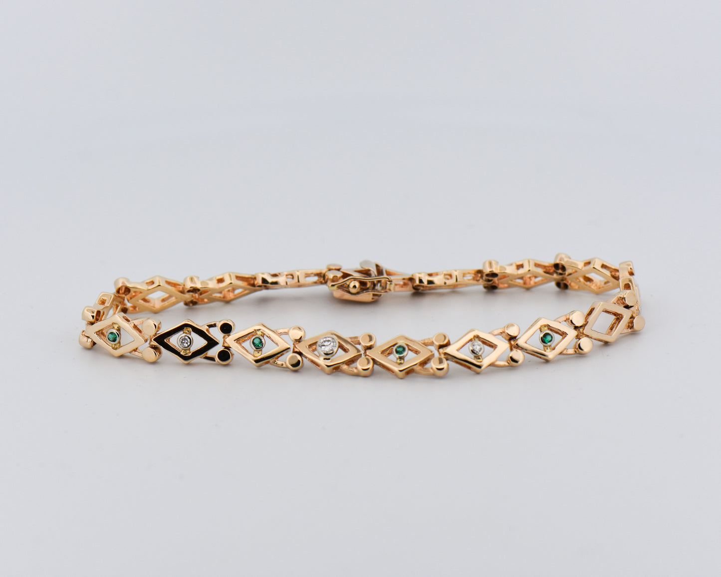 Vintage Gold Diamond-Link Bracelet with Emeralds & Diamonds