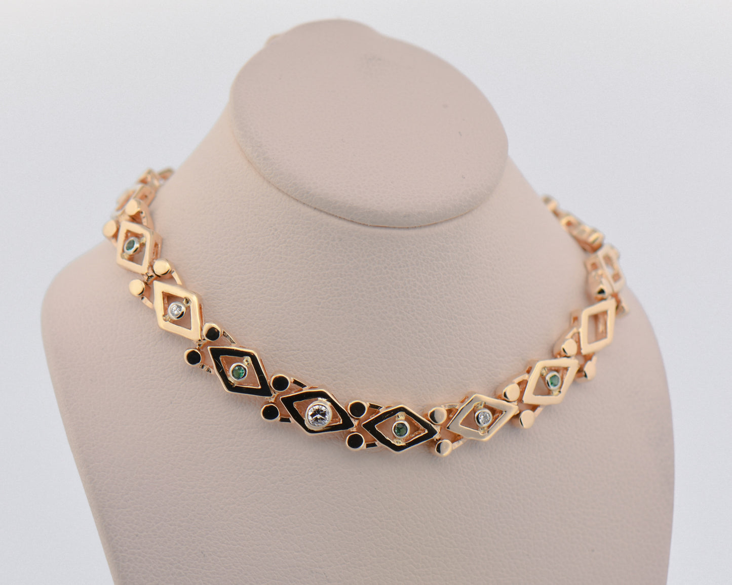 Vintage Gold Diamond-Link Bracelet with Emeralds & Diamonds