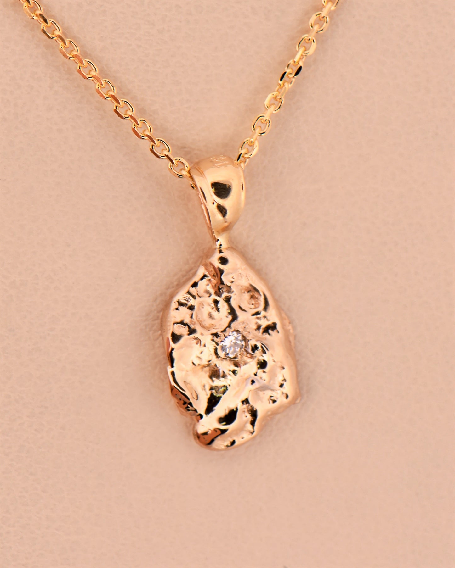 Gold Nugget Pendant with Diamond Center