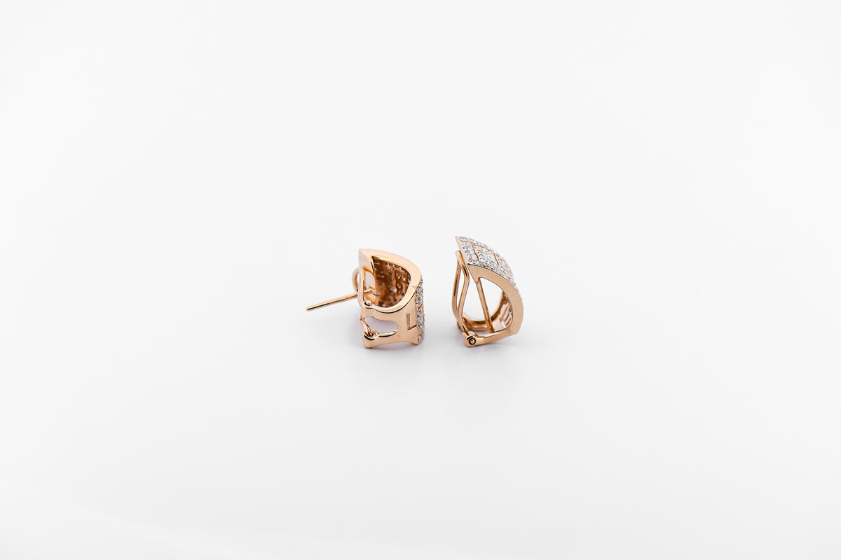 Greek Key Design Diamond Clip Earrings in 14k Yellow Gold