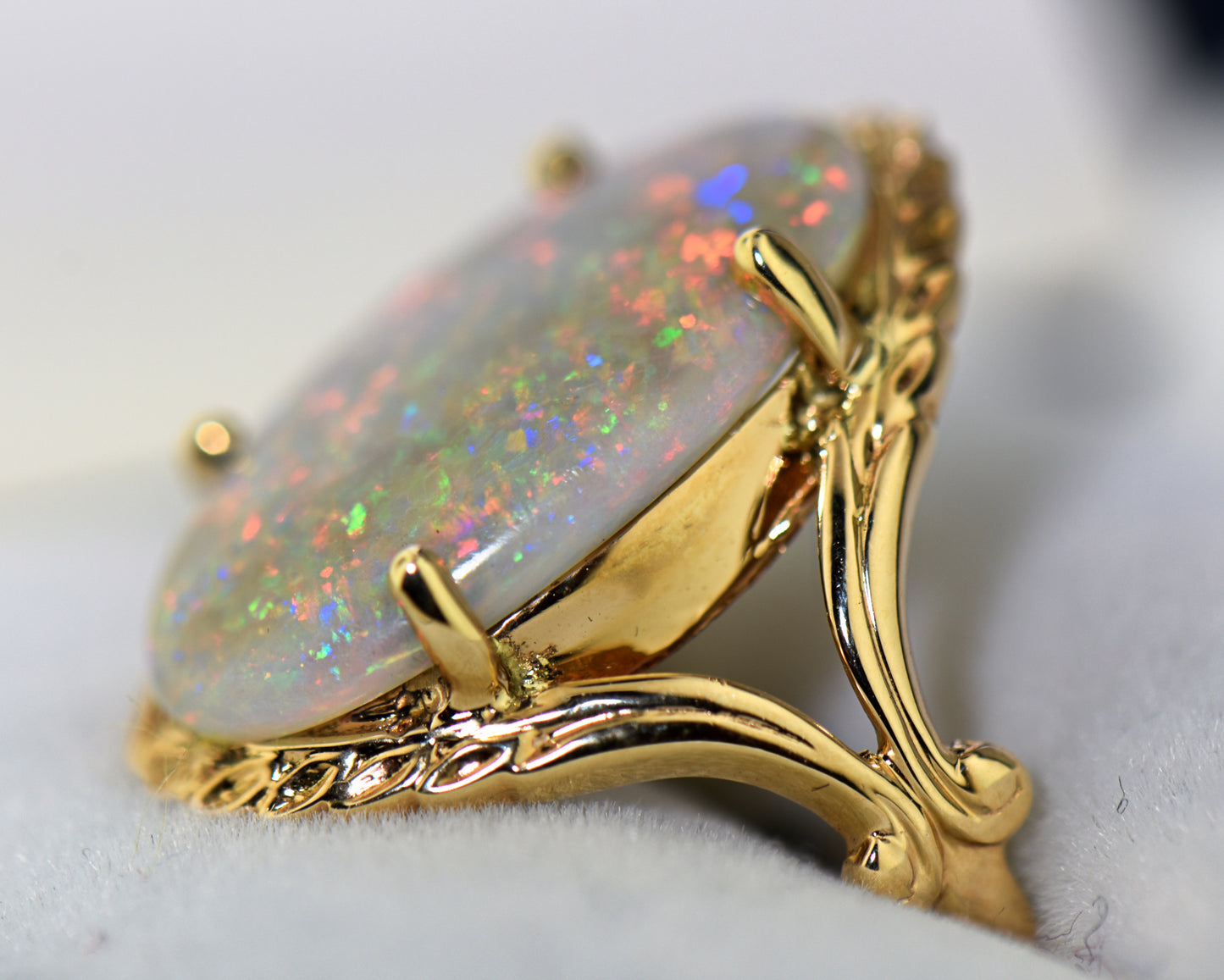 Estate Opal Cocktail Ring with Large Grey Base Australian Opal