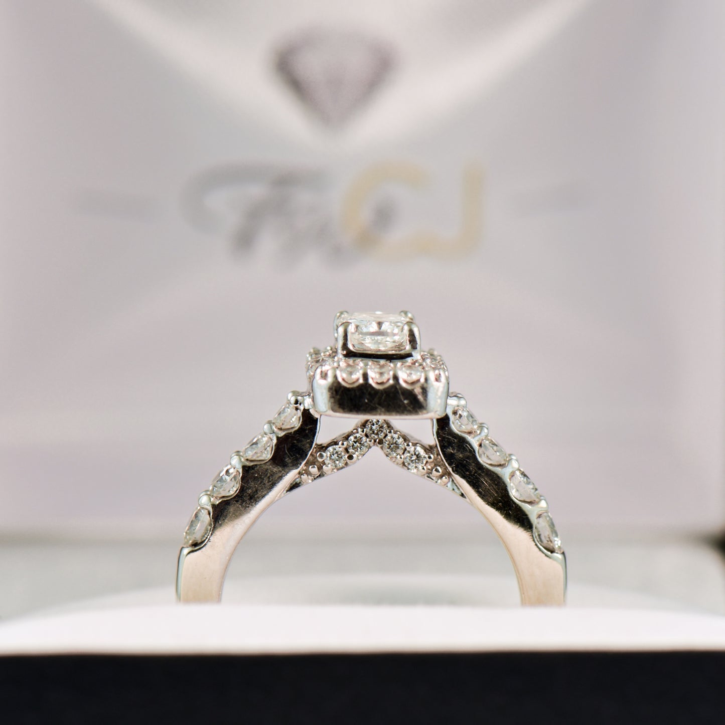 Modern Estate Radiant Cut Diamond Halo Engagement Ring