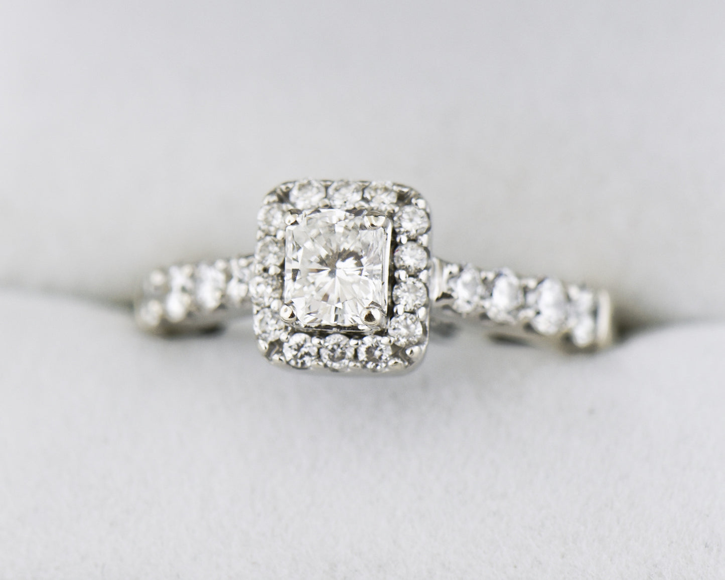 Modern Estate Radiant Cut Diamond Halo Engagement Ring
