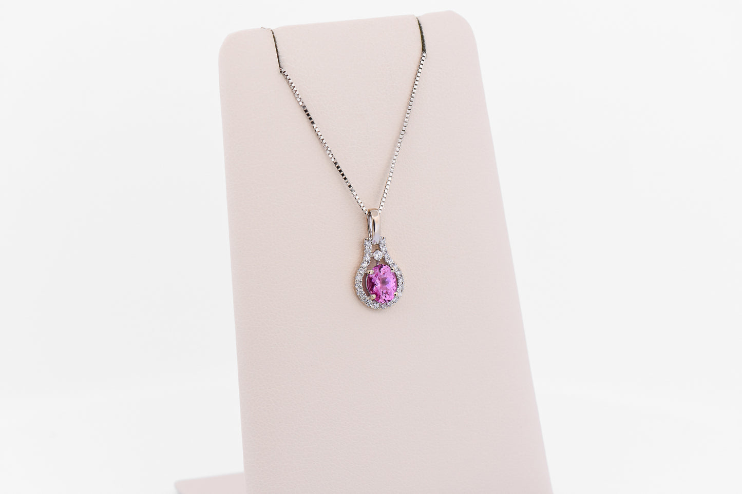 Hot Pink Sapphire Pendant in White Gold with Diamond Accents