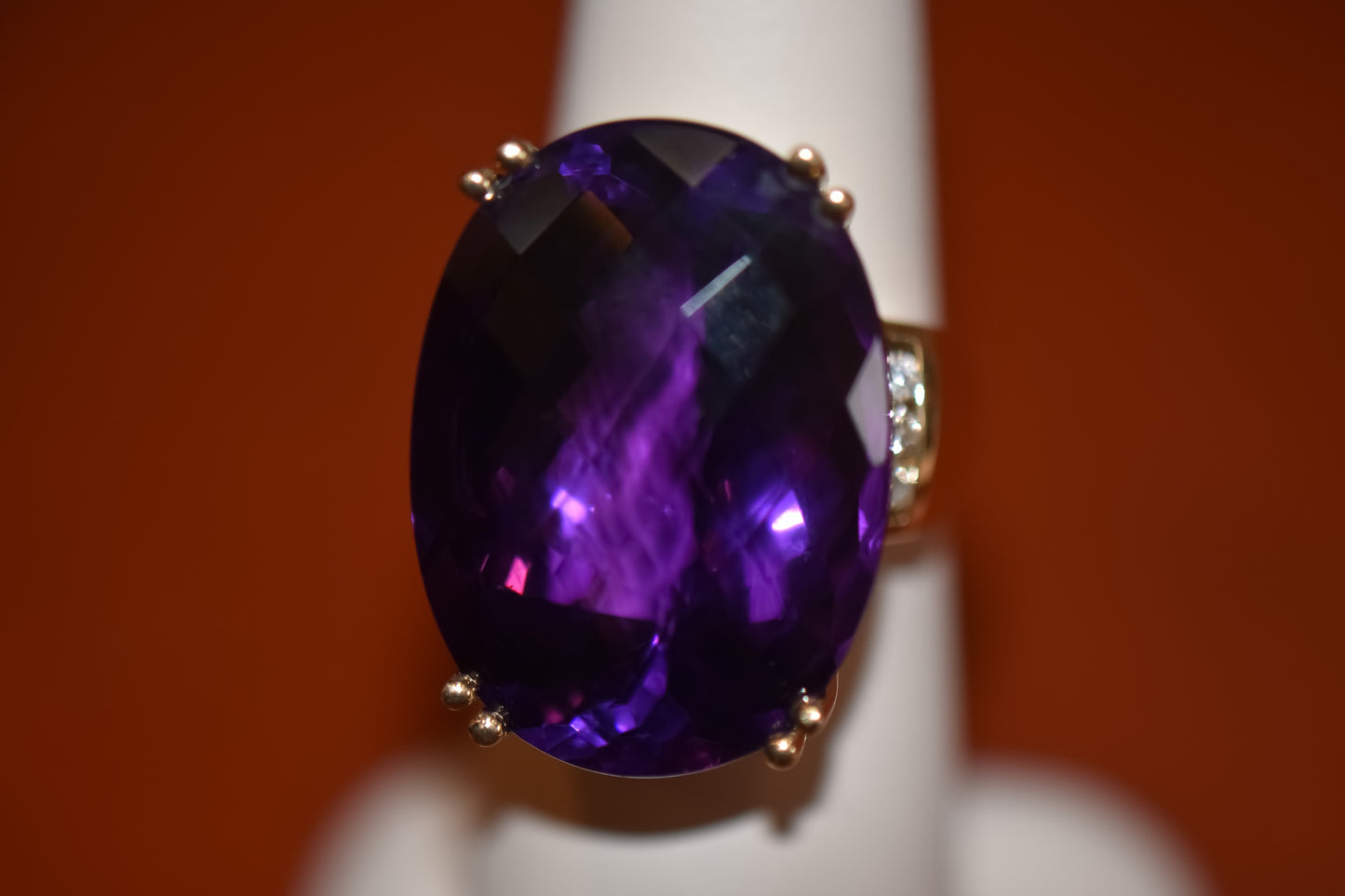 Huge Oval Amethyst Cocktail Ring in Yellow Gold - Rare Pau D'arco Mine
