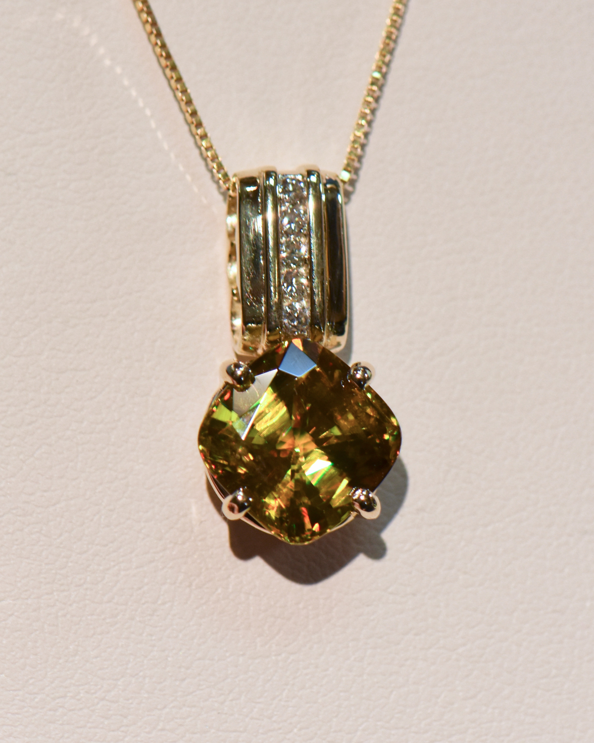 Bold Sphene & Diamond Pendant in 14k Yellow Gold