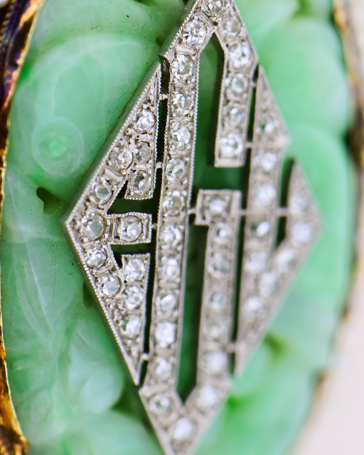French Art Deco Jade & Diamond Monogram Pendant