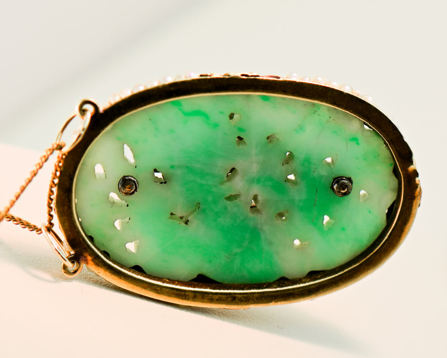 French Art Deco Jade & Diamond Monogram Pendant
