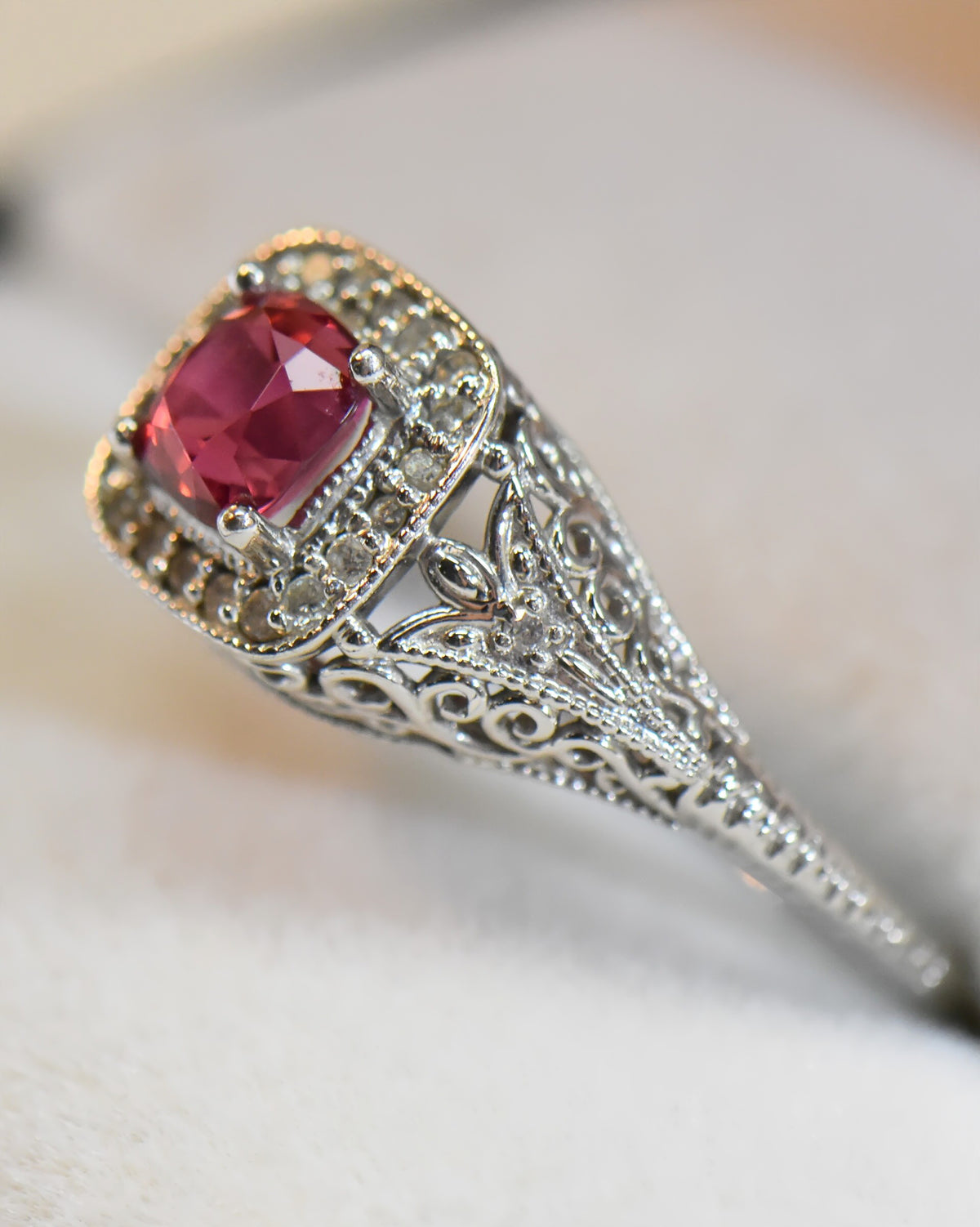 Jedi Spinel Filigree Engagement Ring
