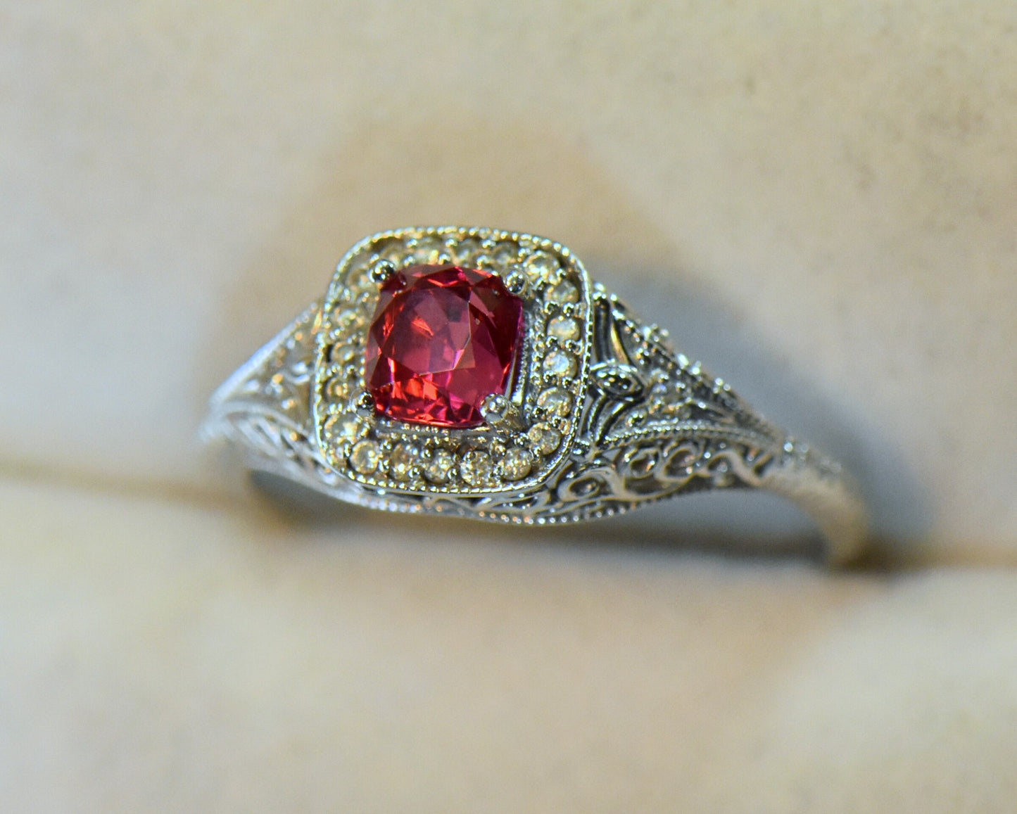 Jedi Spinel Filigree Engagement Ring