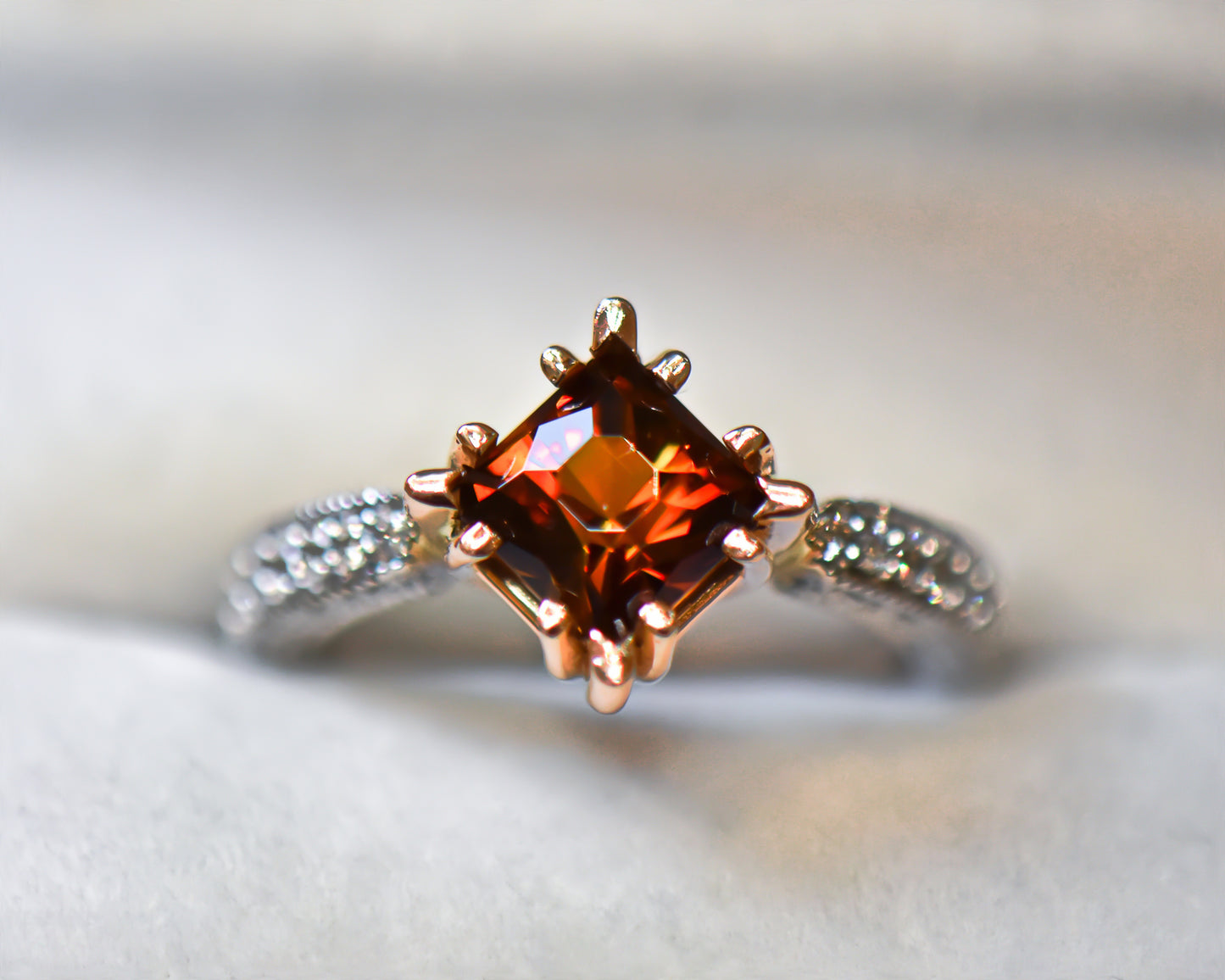 John Dyer Cut Cognac Tourmaline & Diamond Ring