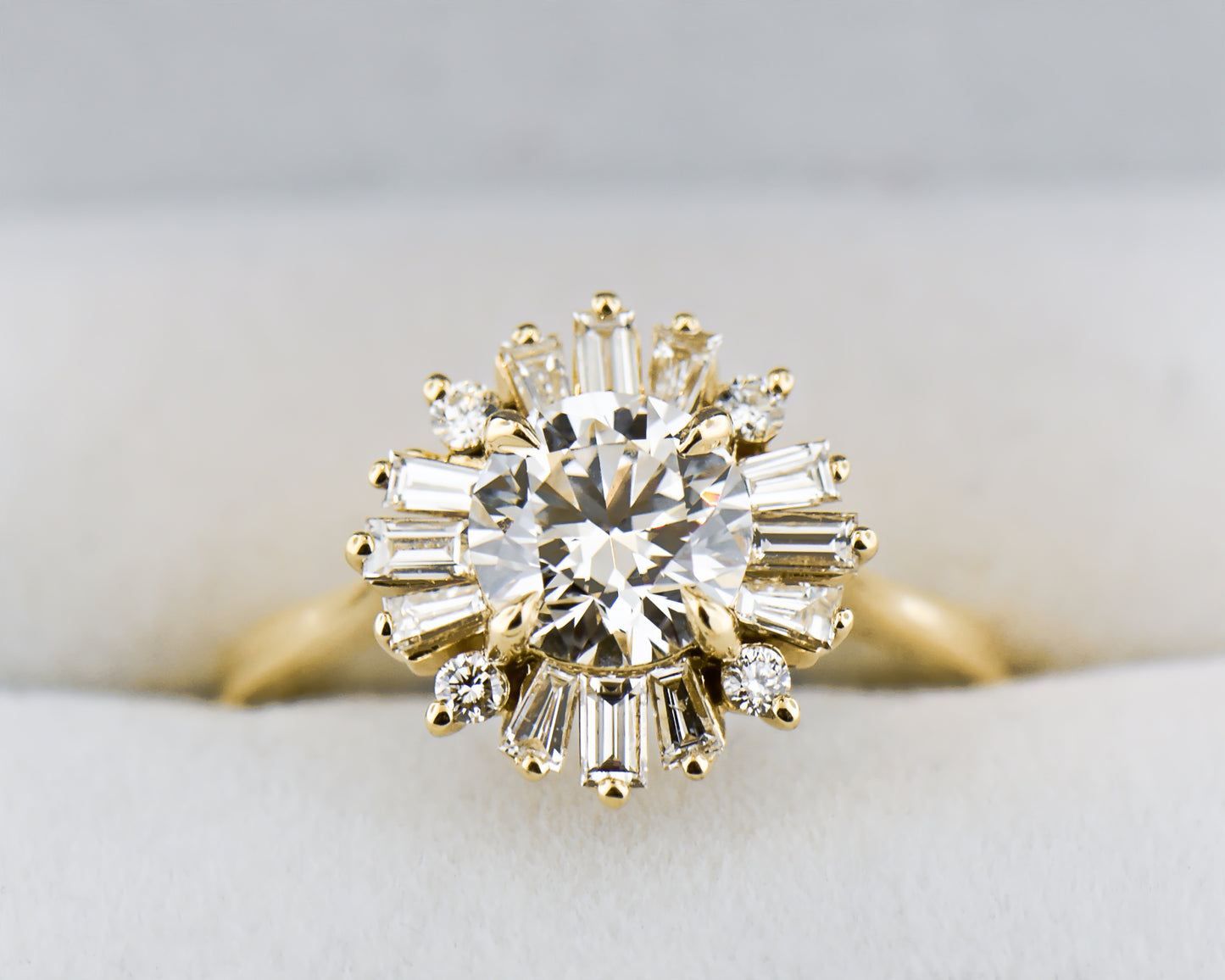 Lab Created Diamond Engagement Ring with Baguette & Round Halo