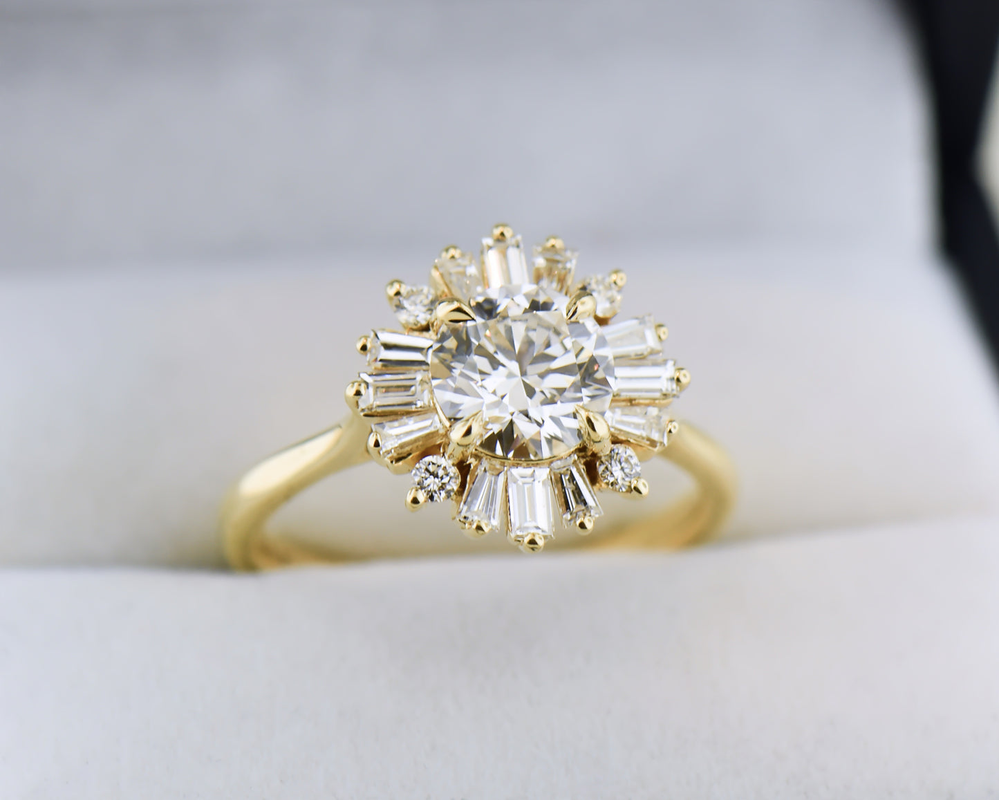Lab Created Diamond Engagement Ring with Baguette & Round Halo