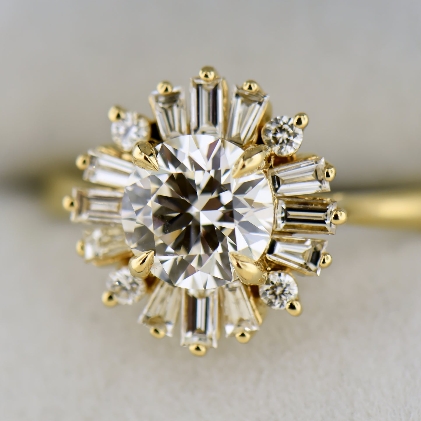 Lab Created Diamond Engagement Ring with Baguette & Round Halo