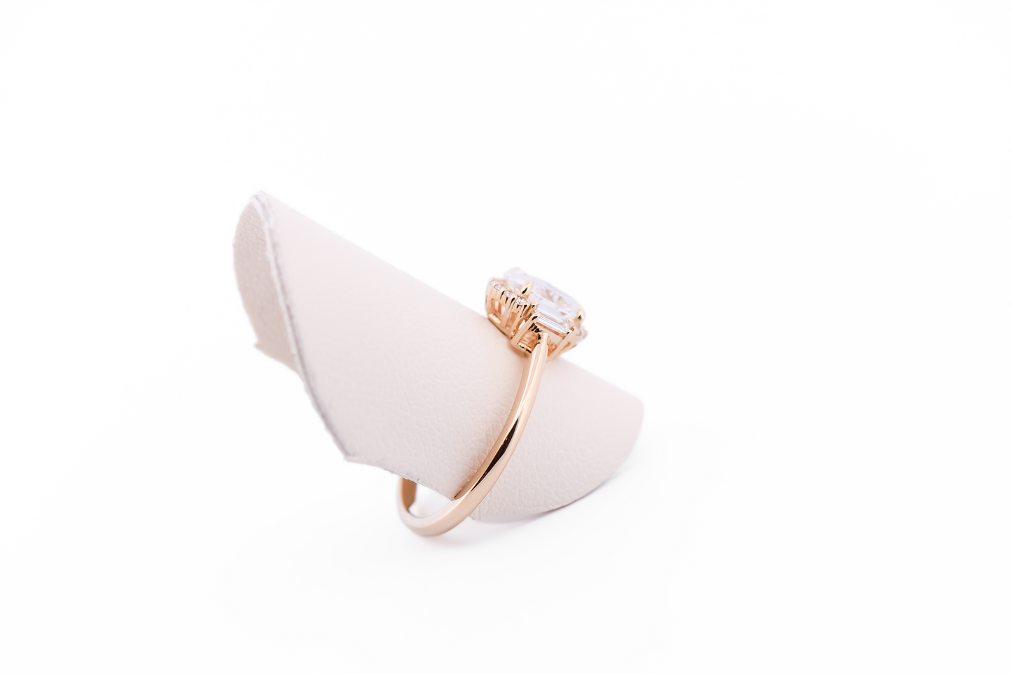 Lab Created Oval Diamond Engagement Ring with Baguette & Round Diamond Halo