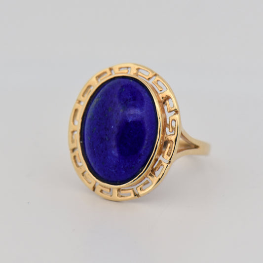 Lapis Lazuli Ring with Greek Key Frame
